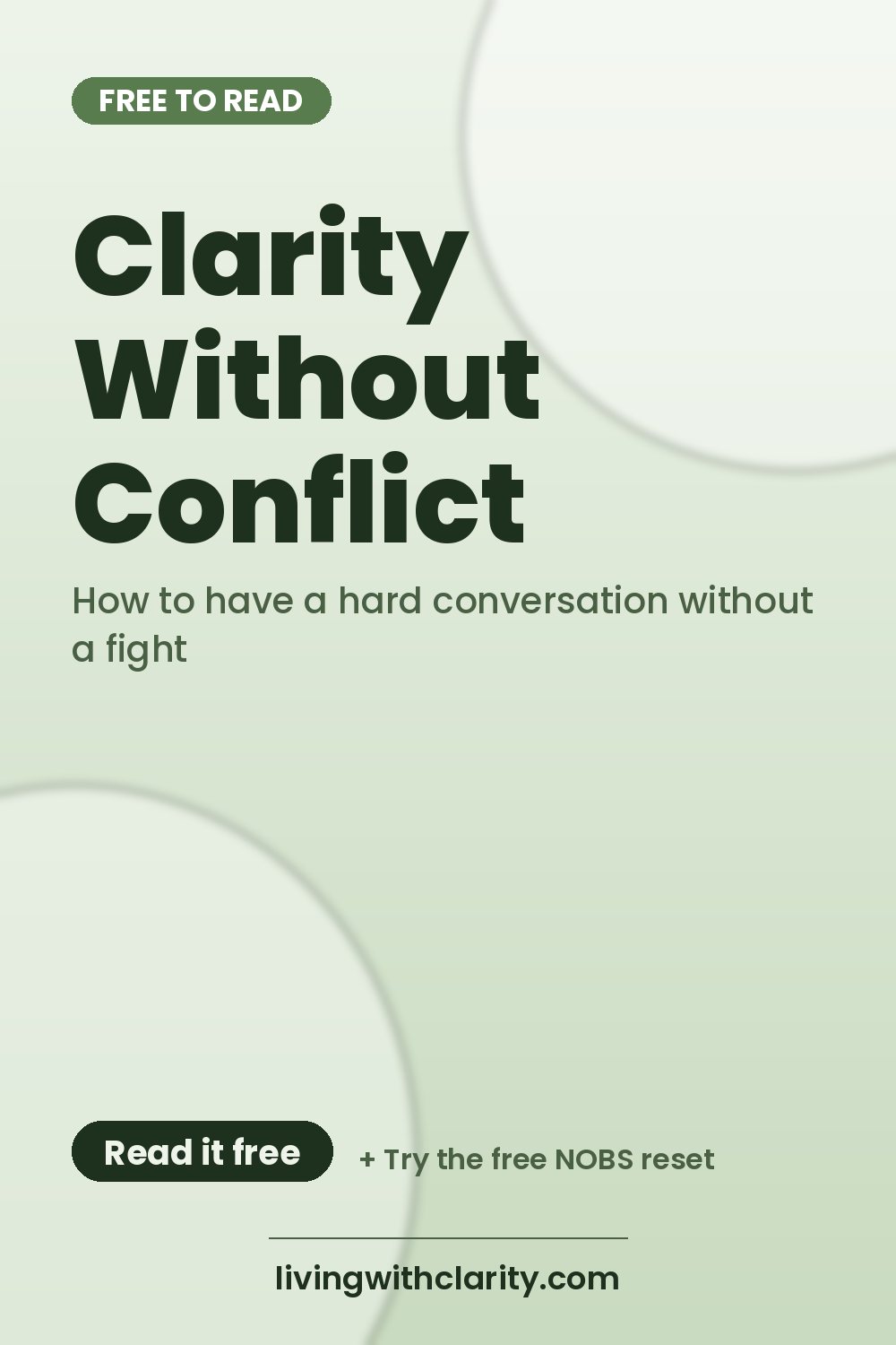Pinterest pin: "Clarity Without Conflict" with the line "How to have a hard conversation without a fight", an article from Living With Clarity (livingwithclarity.com).