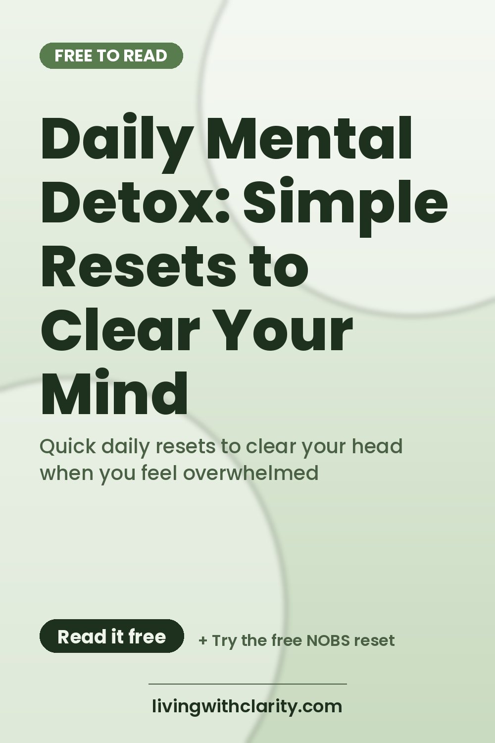 Pinterest pin: "Daily Mental Detox: Simple Resets to Clear Your Mind" with the line "Quick daily resets to clear your head when you feel overwhelmed", an article from Living With Clarity (livingwithclarity.com).