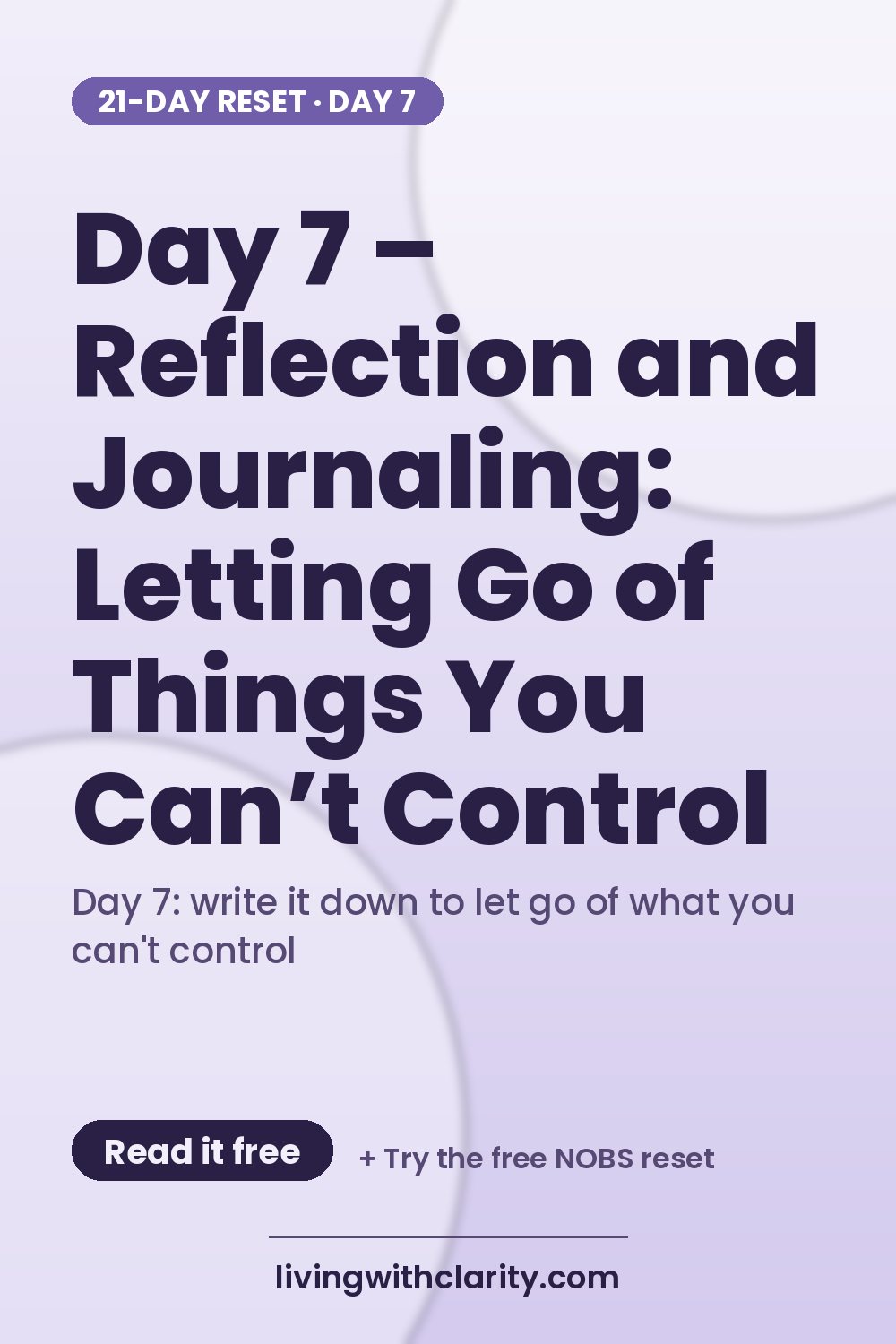 Pinterest pin: "Day 7 – Reflection and Journaling: Letting Go of Things You Can’t Control" with the line "Day 7: write it down to let go of what you can't control", an article from Living With Clarity (livingwithclarity.com).