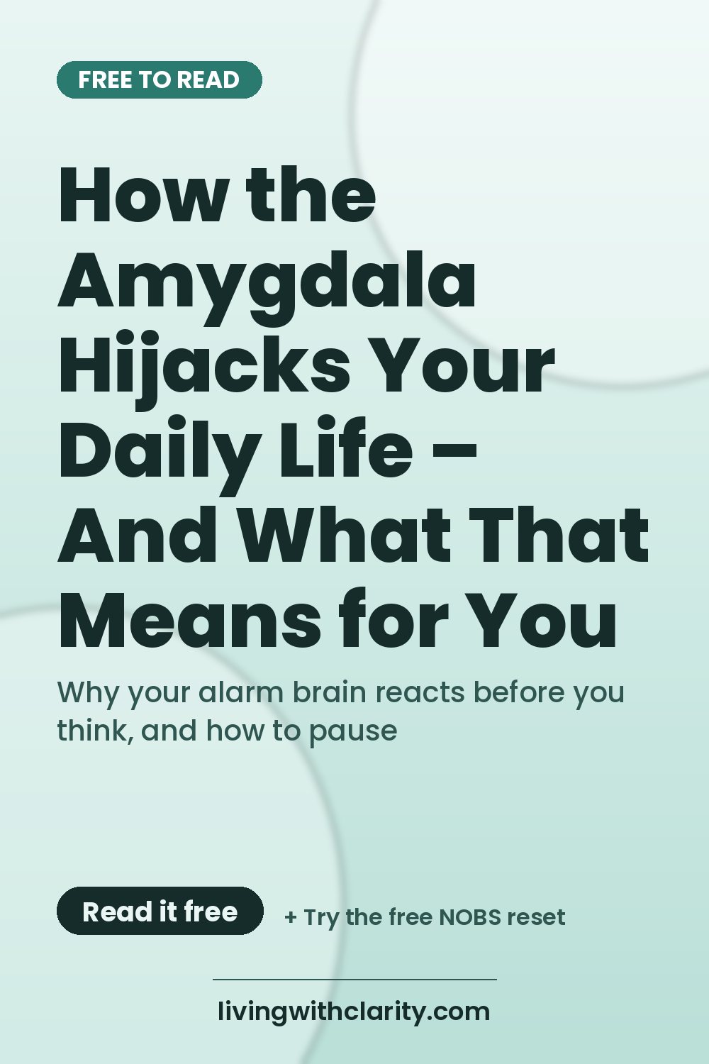 Pinterest pin: "How the Amygdala Hijacks Your Daily Life – And What That Means for You" with the line "Why your alarm brain reacts before you think, and how to pause", an article from Living With Clarity (livingwithclarity.com).