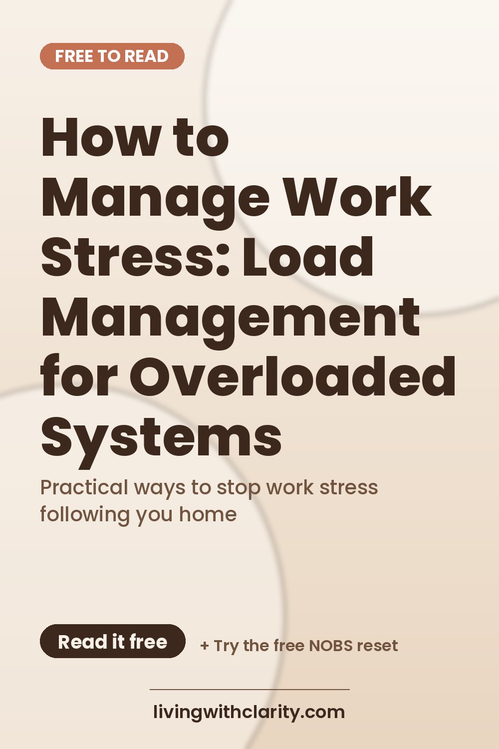 Pinterest pin: "How to Manage Work Stress: Load Management for Overloaded Systems" with the line "Practical ways to stop work stress following you home", an article from Living With Clarity (livingwithclarity.com).