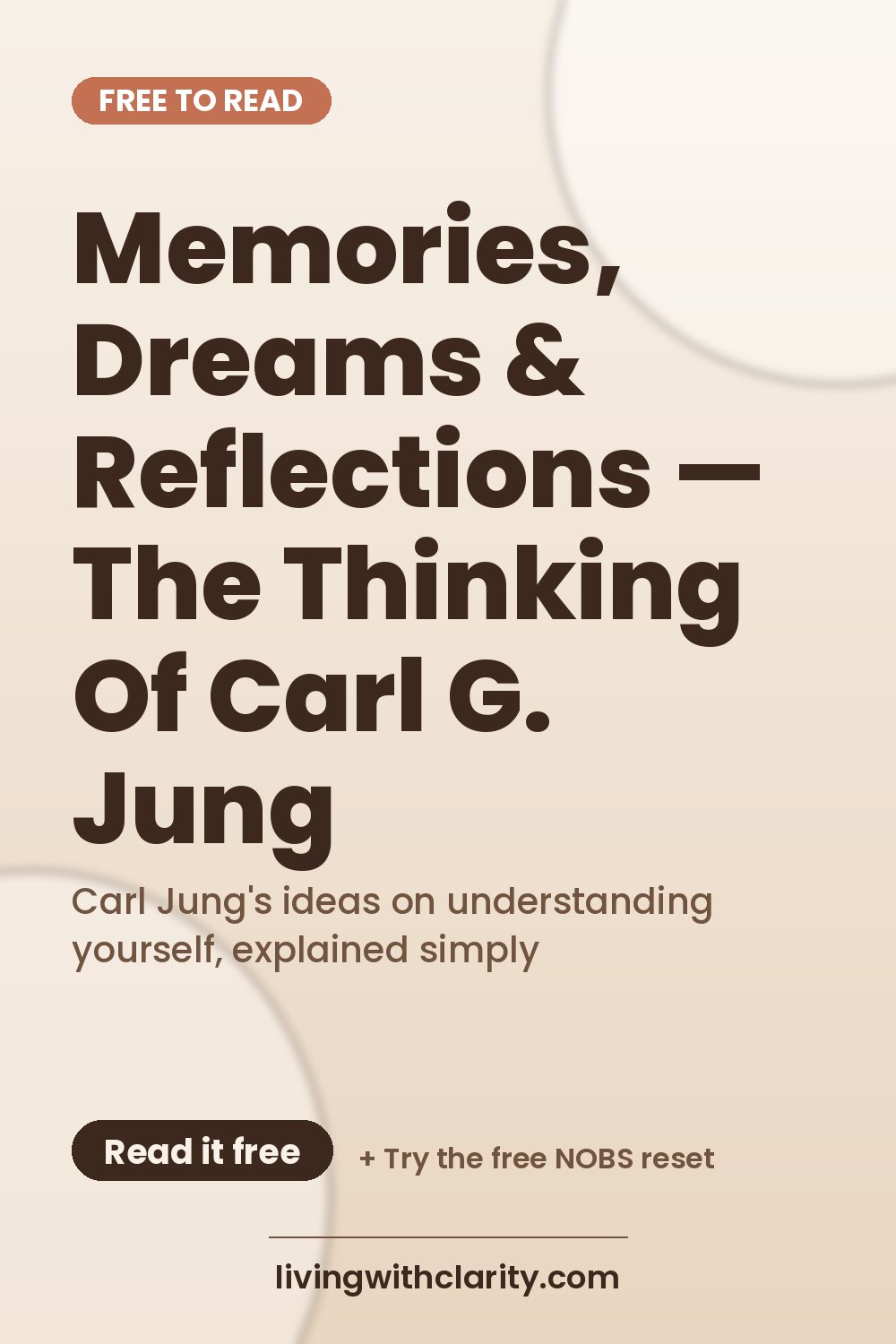 Pinterest pin: "Memories, Dreams & Reflections — The Thinking Of Carl G. Jung" with the line "Carl Jung's ideas on understanding yourself, explained simply", an article from Living With Clarity (livingwithclarity.com).